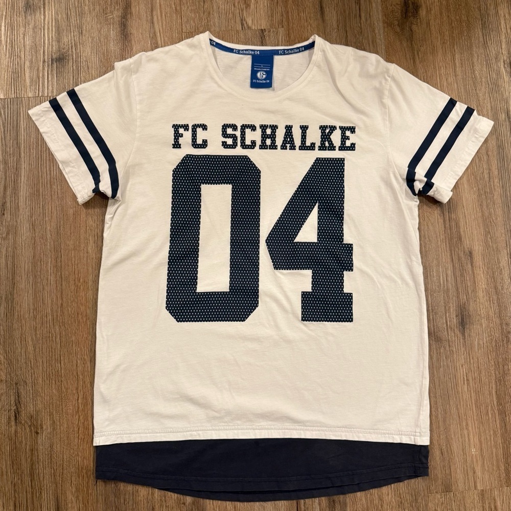 FC Schalke 04 Tee Shirt Size Large Football Germany White Blue Jersey Sports